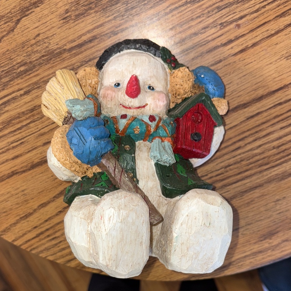 Charming Snowman Figurine with Red and Green Details
